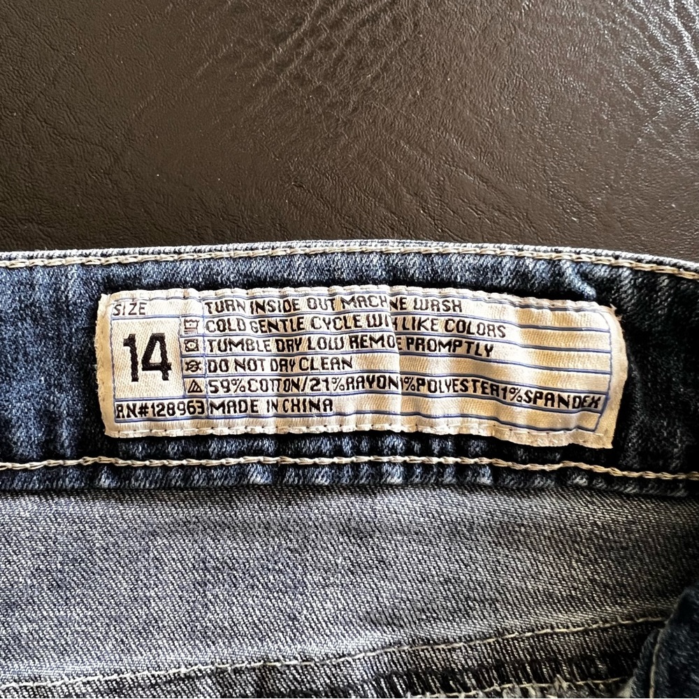 Rocks & Indigo Blue Denim Distressed Jeans, Size 14 - Picture 7 of 8